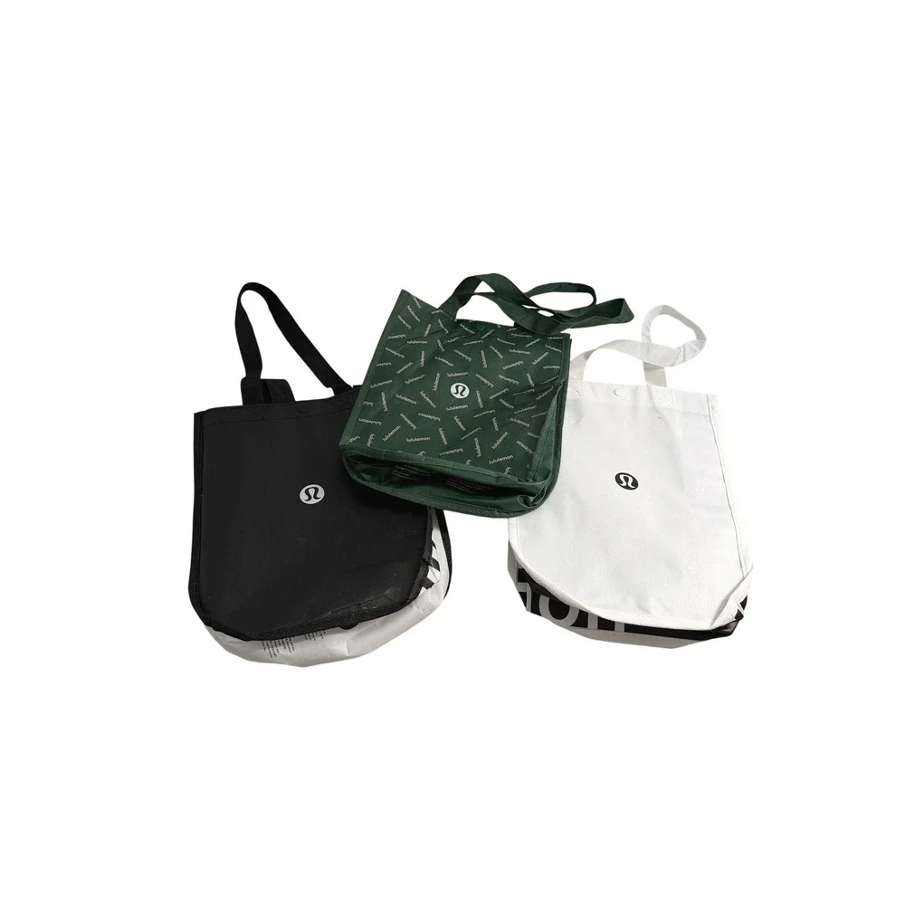 Lululemon Reusable Shopping Tote Small 3 Bags‎ Black White Green